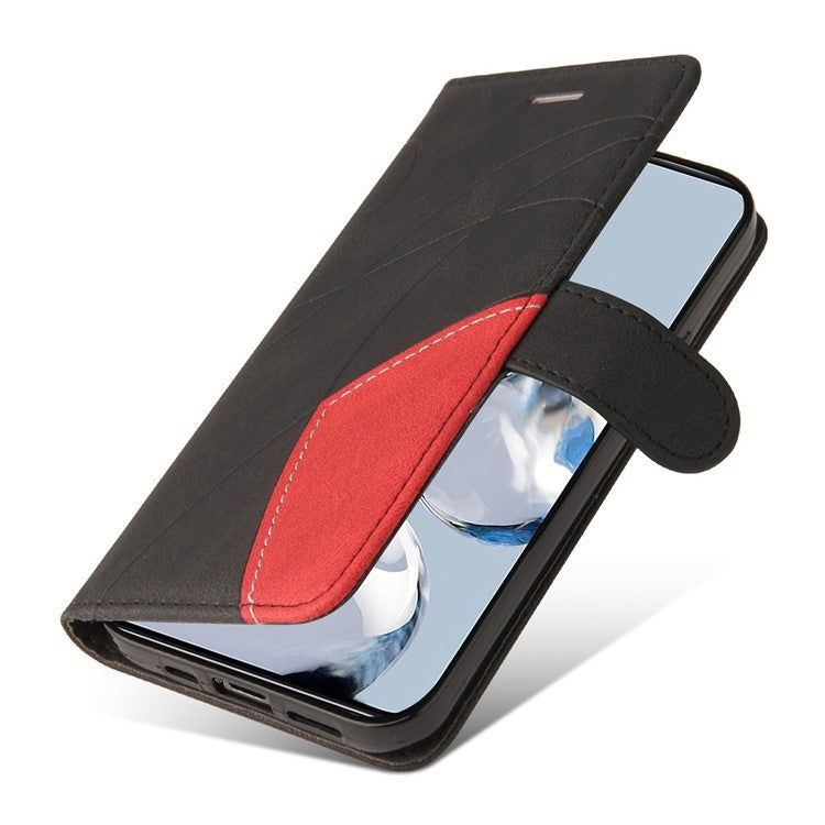 KT Leather Series-1 For Motorola Edge 30 Fusion 5G / Moto S30 Pro 5G Dual-color Splicing Full Coverage PU Leather Phone Wallet Case Stand Drop-proof Cover with Strap - Black