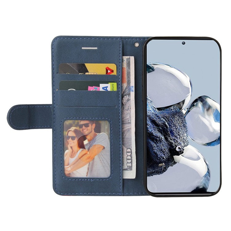 KT Leather Series-1 For Motorola Edge 30 Fusion 5G / Moto S30 Pro 5G Dual-color Splicing Full Coverage PU Leather Phone Wallet Case Stand Drop-proof Cover with Strap - Blue