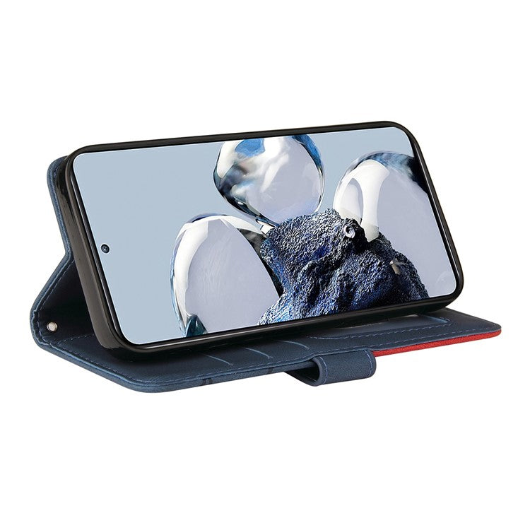 KT Leather Series-1 For Motorola Edge 30 Fusion 5G / Moto S30 Pro 5G Dual-color Splicing Full Coverage PU Leather Phone Wallet Case Stand Drop-proof Cover with Strap - Blue