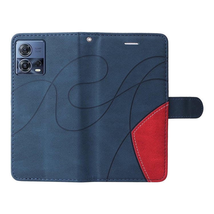 KT Leather Series-1 For Motorola Edge 30 Fusion 5G / Moto S30 Pro 5G Dual-color Splicing Full Coverage PU Leather Phone Wallet Case Stand Drop-proof Cover with Strap - Blue