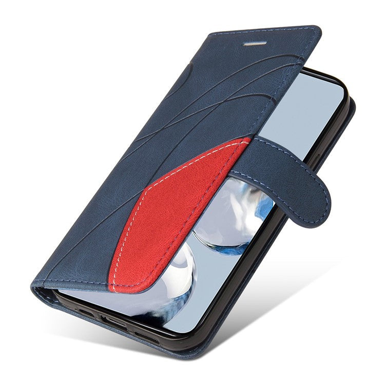 KT Leather Series-1 For Motorola Edge 30 Fusion 5G / Moto S30 Pro 5G Dual-color Splicing Full Coverage PU Leather Phone Wallet Case Stand Drop-proof Cover with Strap - Blue