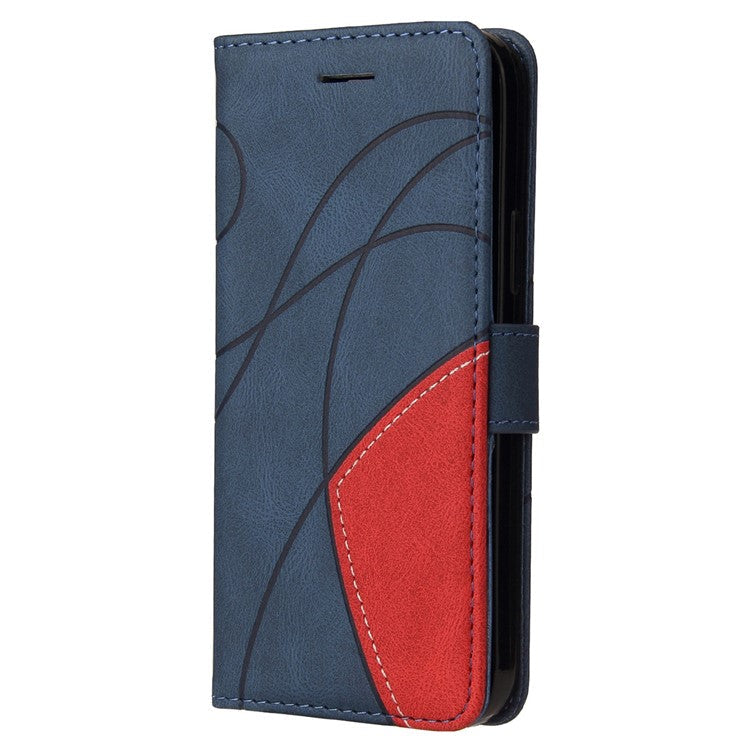 KT Leather Series-1 For Motorola Edge 30 Fusion 5G / Moto S30 Pro 5G Dual-color Splicing Full Coverage PU Leather Phone Wallet Case Stand Drop-proof Cover with Strap - Blue