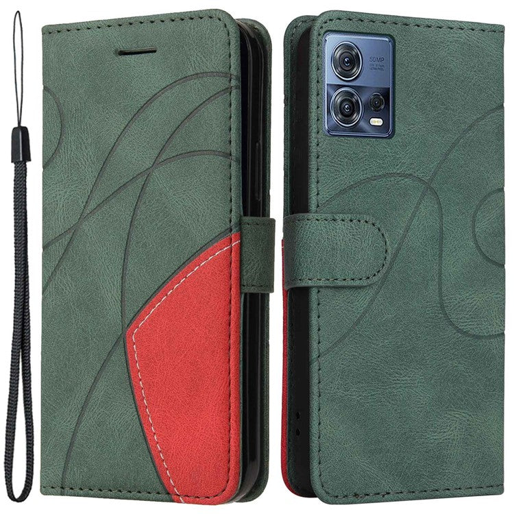 KT Leather Series-1 For Motorola Edge 30 Fusion 5G / Moto S30 Pro 5G Dual-color Splicing Full Coverage PU Leather Phone Wallet Case Stand Drop-proof Cover with Strap - Green