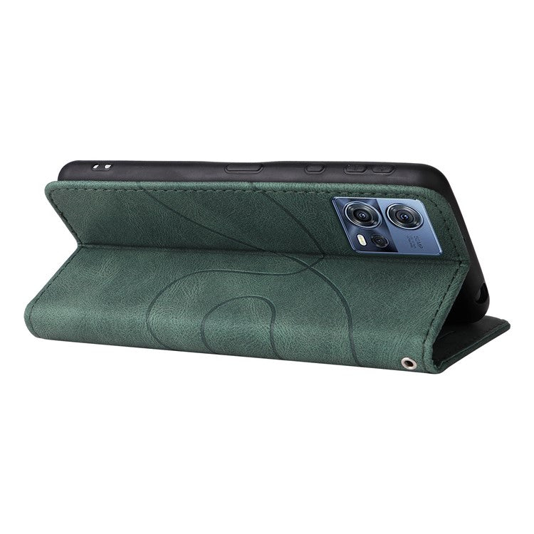 KT Leather Series-1 For Motorola Edge 30 Fusion 5G / Moto S30 Pro 5G Dual-color Splicing Full Coverage PU Leather Phone Wallet Case Stand Drop-proof Cover with Strap - Green