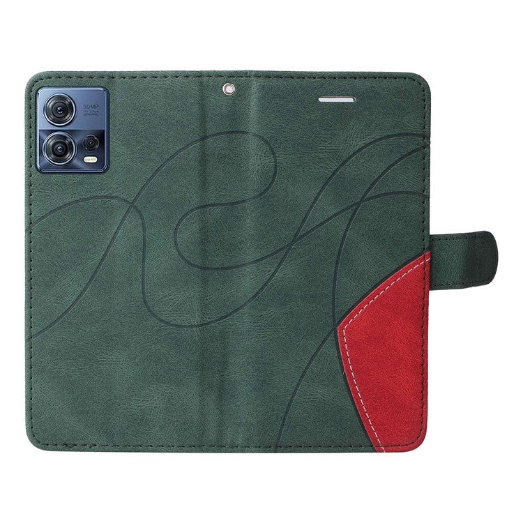 KT Leather Series-1 For Motorola Edge 30 Fusion 5G / Moto S30 Pro 5G Dual-color Splicing Full Coverage PU Leather Phone Wallet Case Stand Drop-proof Cover with Strap - Green