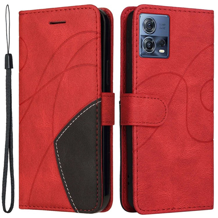 KT Leather Series-1 For Motorola Edge 30 Fusion 5G / Moto S30 Pro 5G Dual-color Splicing Full Coverage PU Leather Phone Wallet Case Stand Drop-proof Cover with Strap - Red