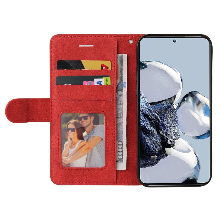 KT Leather Series-1 For Motorola Edge 30 Fusion 5G / Moto S30 Pro 5G Dual-color Splicing Full Coverage PU Leather Phone Wallet Case Stand Drop-proof Cover with Strap - Red