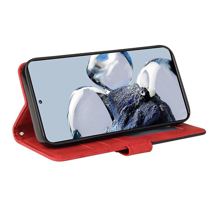 KT Leather Series-1 For Motorola Edge 30 Fusion 5G / Moto S30 Pro 5G Dual-color Splicing Full Coverage PU Leather Phone Wallet Case Stand Drop-proof Cover with Strap - Red