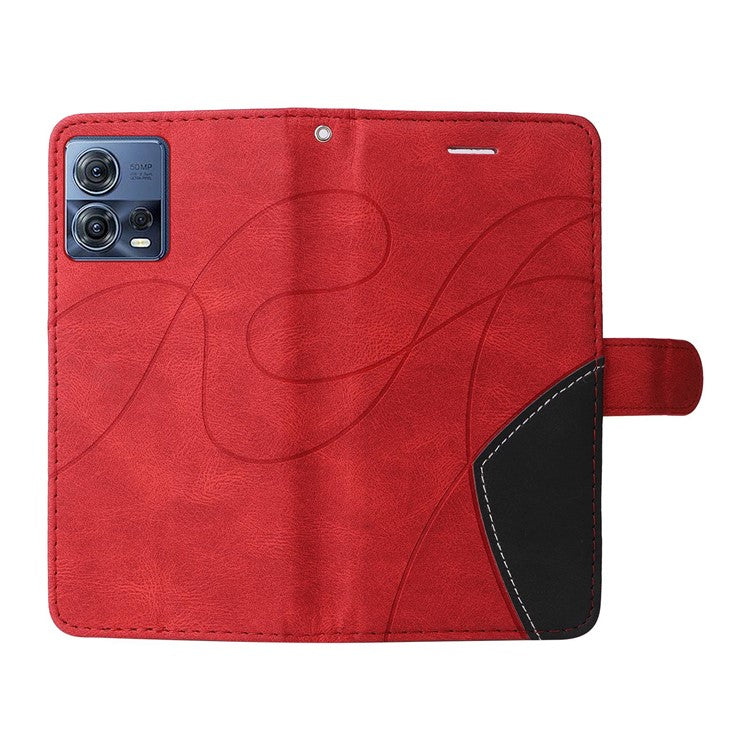 KT Leather Series-1 For Motorola Edge 30 Fusion 5G / Moto S30 Pro 5G Dual-color Splicing Full Coverage PU Leather Phone Wallet Case Stand Drop-proof Cover with Strap - Red