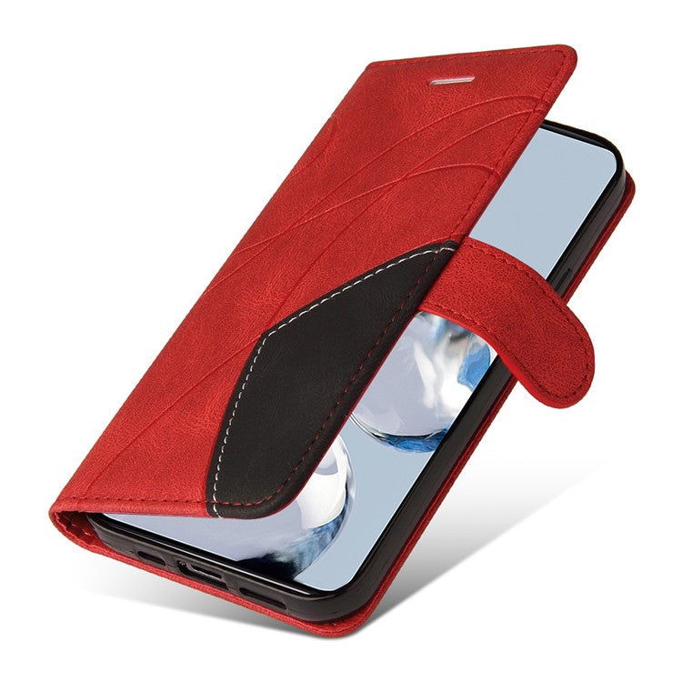 KT Leather Series-1 For Motorola Edge 30 Fusion 5G / Moto S30 Pro 5G Dual-color Splicing Full Coverage PU Leather Phone Wallet Case Stand Drop-proof Cover with Strap - Red