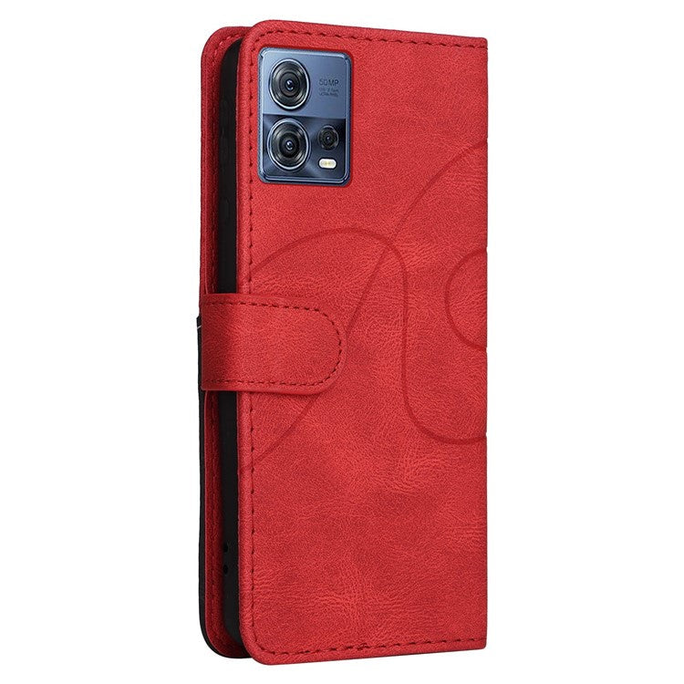 KT Leather Series-1 For Motorola Edge 30 Fusion 5G / Moto S30 Pro 5G Dual-color Splicing Full Coverage PU Leather Phone Wallet Case Stand Drop-proof Cover with Strap - Red
