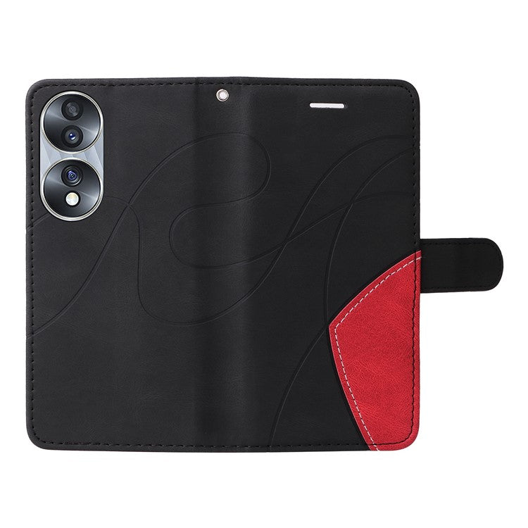 KT Leather Series-1 For Honor 70 5G Dual-color Splicing PU Leather Phone Wallet Case Stand Function Phone Cover with Strap - Black