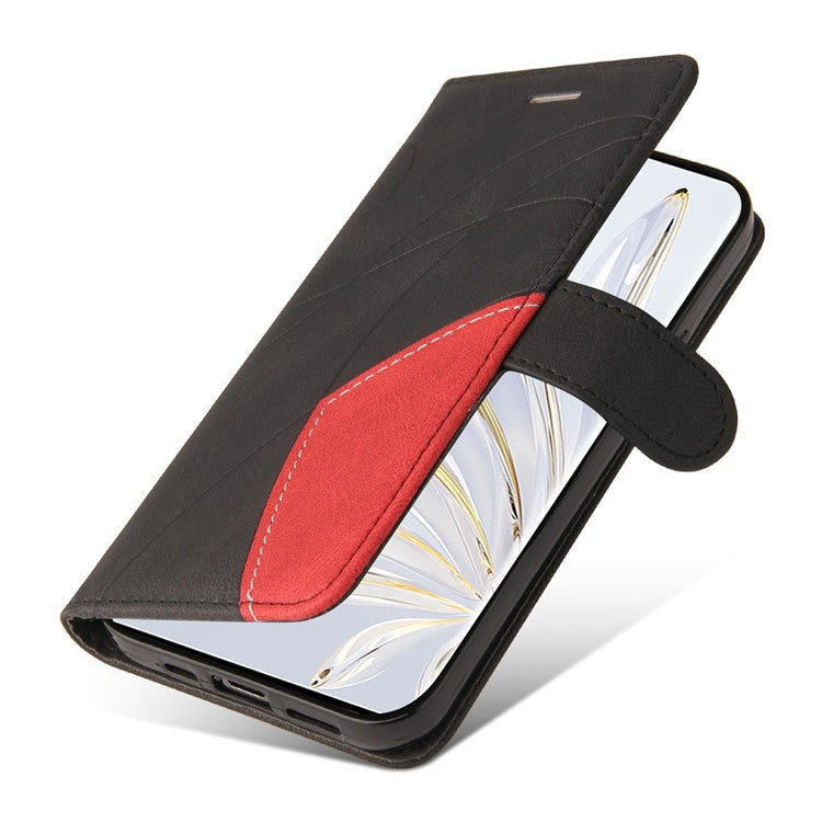 KT Leather Series-1 For Honor 70 5G Dual-color Splicing PU Leather Phone Wallet Case Stand Function Phone Cover with Strap - Black