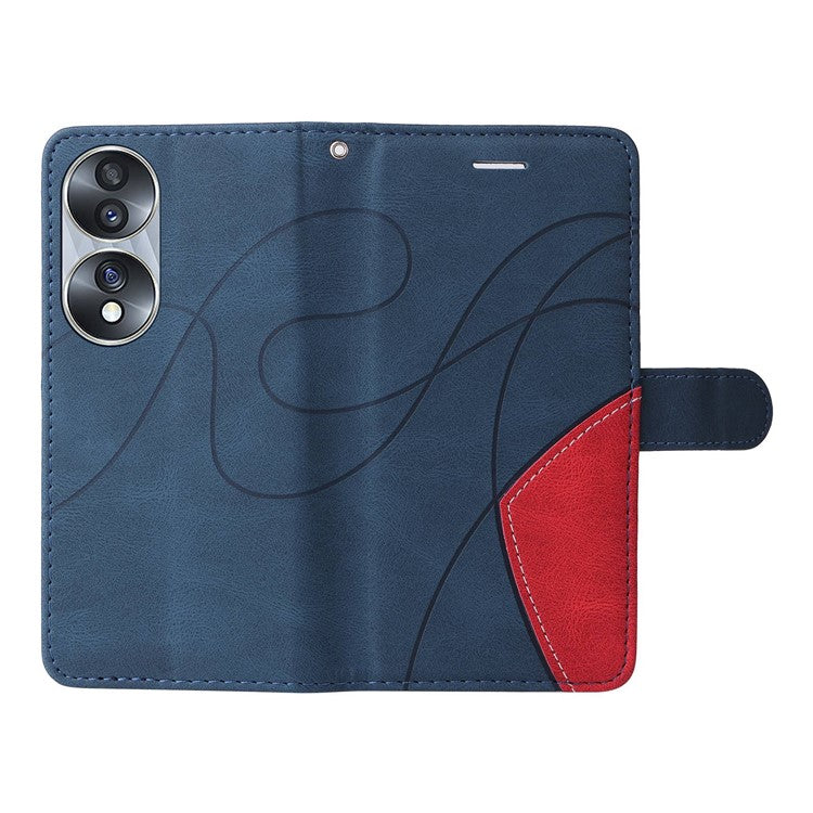 KT Leather Series-1 For Honor 70 5G Dual-color Splicing PU Leather Phone Wallet Case Stand Function Phone Cover with Strap - Blue