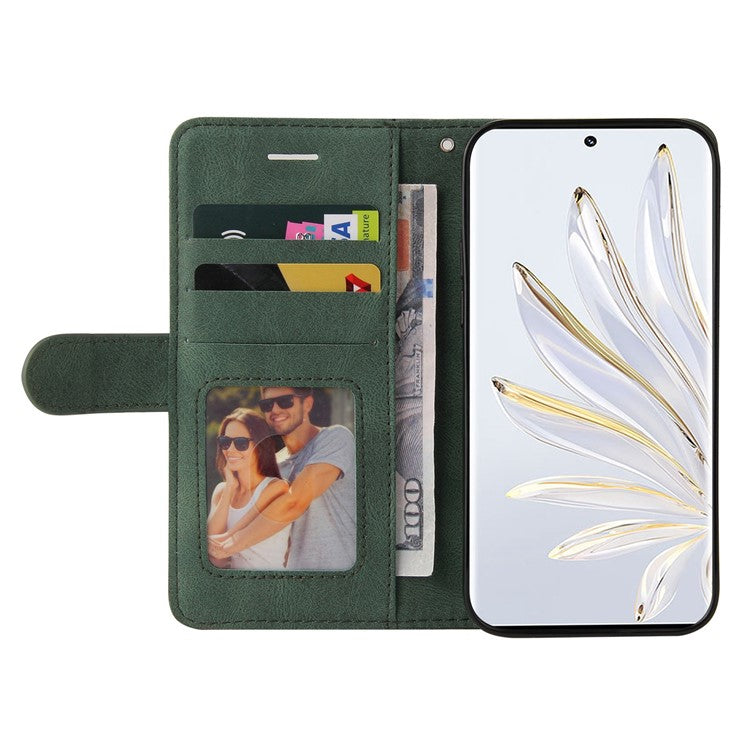 KT Leather Series-1 For Honor 70 5G Dual-color Splicing PU Leather Phone Wallet Case Stand Function Phone Cover with Strap - Green