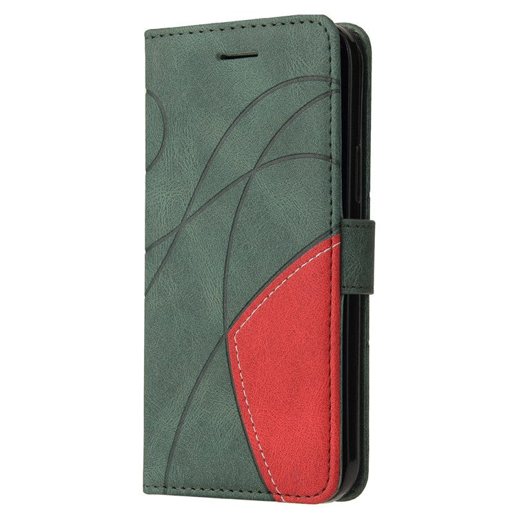 KT Leather Series-1 For Honor 70 5G Dual-color Splicing PU Leather Phone Wallet Case Stand Function Phone Cover with Strap - Green