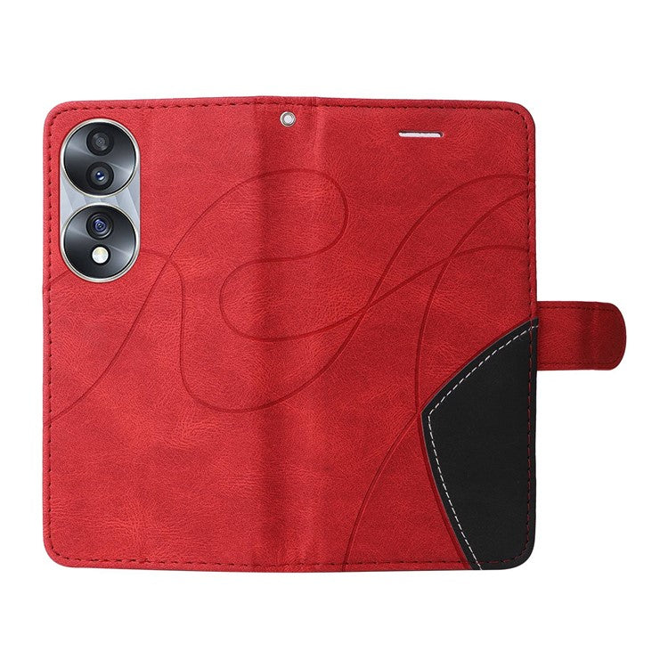 KT Leather Series-1 For Honor 70 5G Dual-color Splicing PU Leather Phone Wallet Case Stand Function Phone Cover with Strap - Red