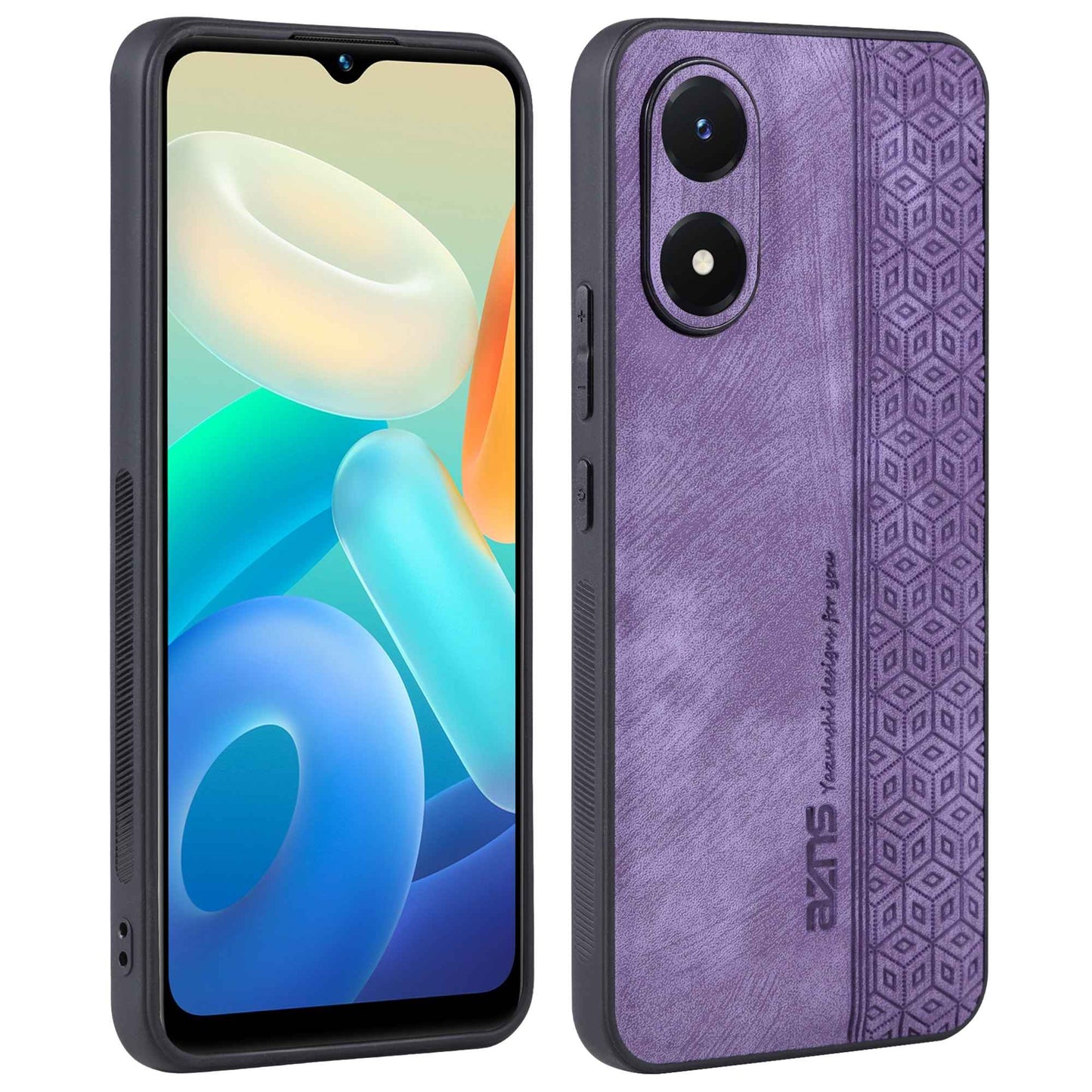 AZNS For vivo Y02s 4G / Y16 4G Imprinted Pattern Phone Case PU Leather Coated TPU Scratch-resistant Back Cover - Purple