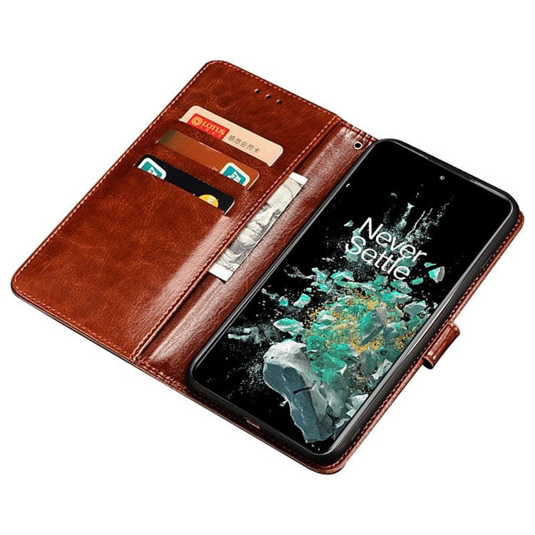 IDEWEI For OnePlus 10T 5G / Ace Pro 5G Crazy Horse Texture PU Leather + TPU Full Protection Phone Case Stand Wallet Cover - Brown