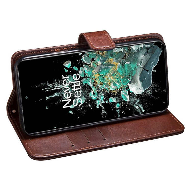 IDEWEI For OnePlus 10T 5G / Ace Pro 5G Crazy Horse Texture PU Leather + TPU Full Protection Phone Case Stand Wallet Cover - Brown