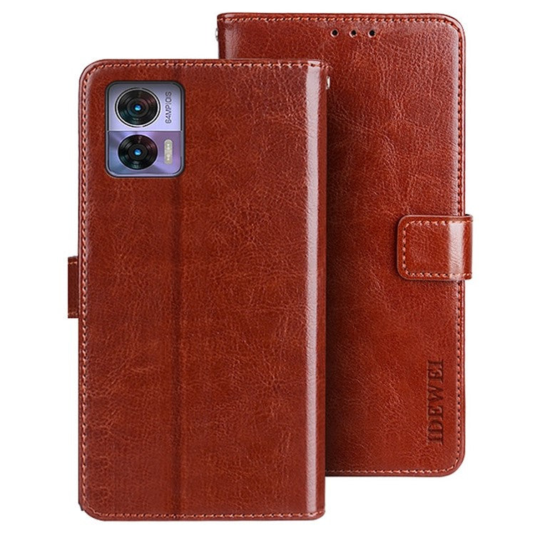 IDEWEI For Motorola Edge 30 Neo 5G PU Leather Folio Flip Phone Case Crazy Horse Texture Stand Wallet Shockproof Cover - Brown