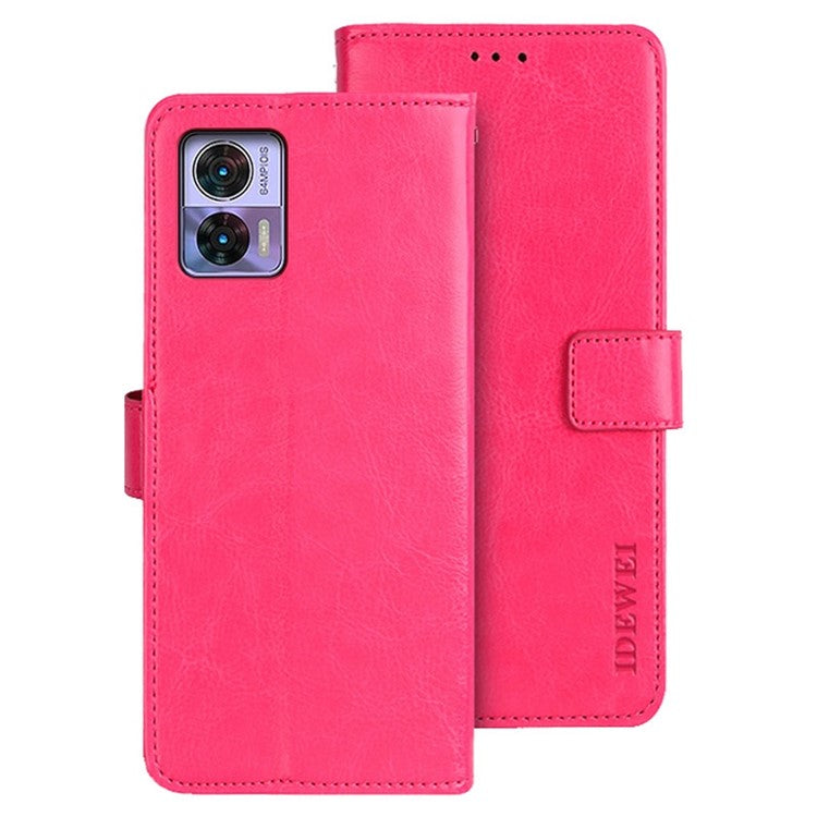 IDEWEI For Motorola Edge 30 Neo 5G PU Leather Folio Flip Phone Case Crazy Horse Texture Stand Wallet Shockproof Cover - Rose