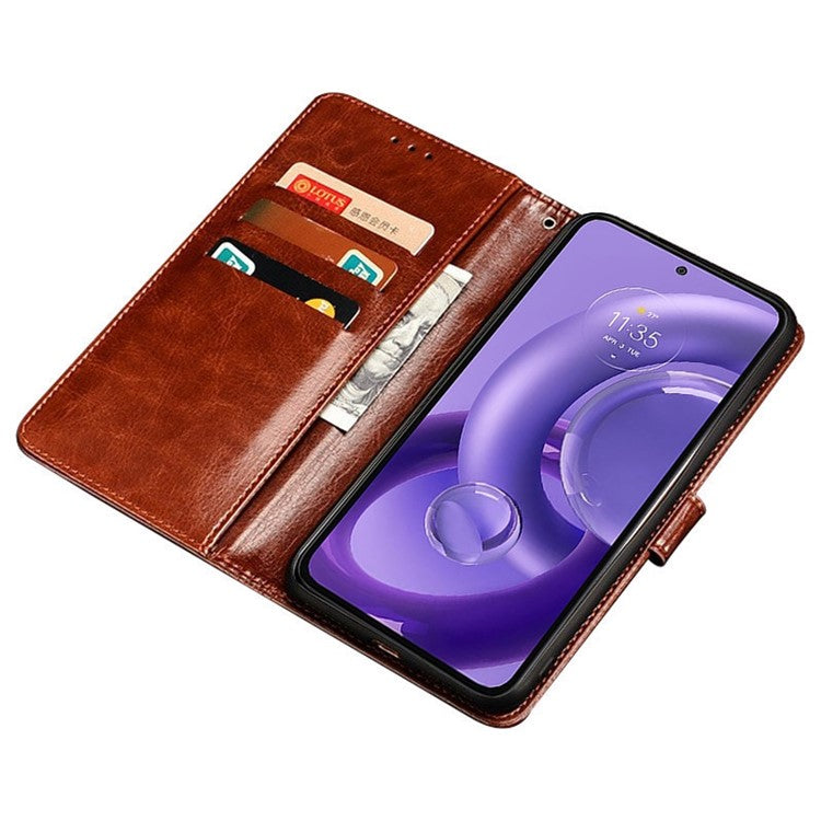 IDEWEI For Motorola Edge 30 Neo 5G PU Leather Folio Flip Phone Case Crazy Horse Texture Stand Wallet Shockproof Cover - Rose