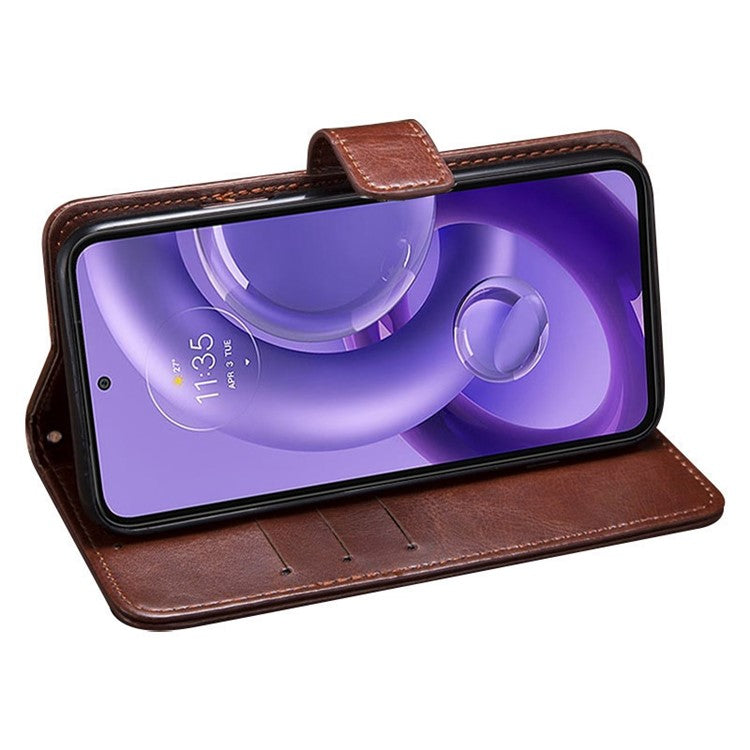 IDEWEI For Motorola Edge 30 Neo 5G PU Leather Folio Flip Phone Case Crazy Horse Texture Stand Wallet Shockproof Cover - Rose