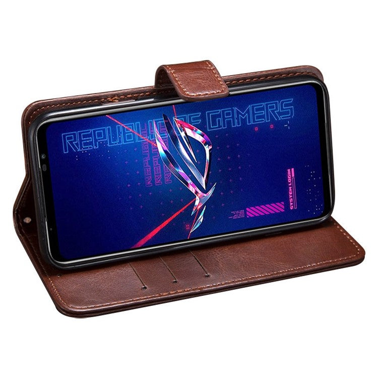 IDEWEI For Asus ROG Phone 6 5G PU Leather Stand Wallet Case Crazy Horse Texture Magnetic Clasp Anti-drop Phone Cover - Brown