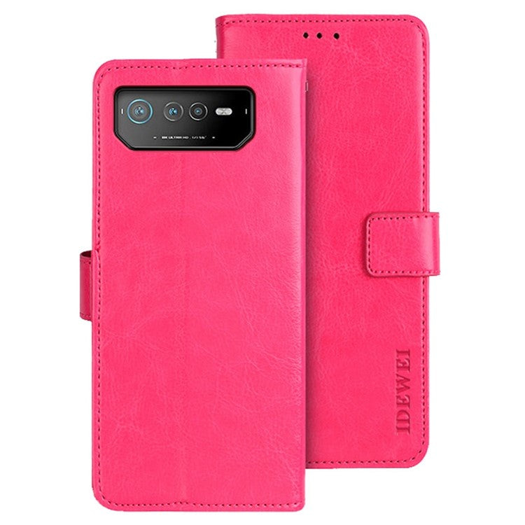 IDEWEI For Asus ROG Phone 6 5G PU Leather Stand Wallet Case Crazy Horse Texture Magnetic Clasp Anti-drop Phone Cover - Rose