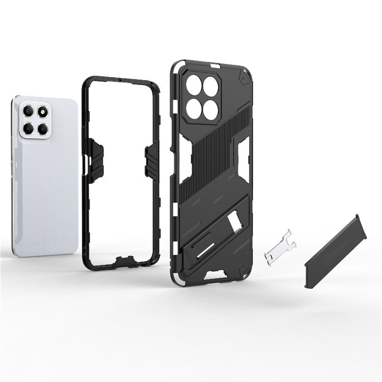 Kickstand Phone Case for Honor X8 5G, Hard PC + Soft TPU Anti-drop Hybrid Protective Cover - Black