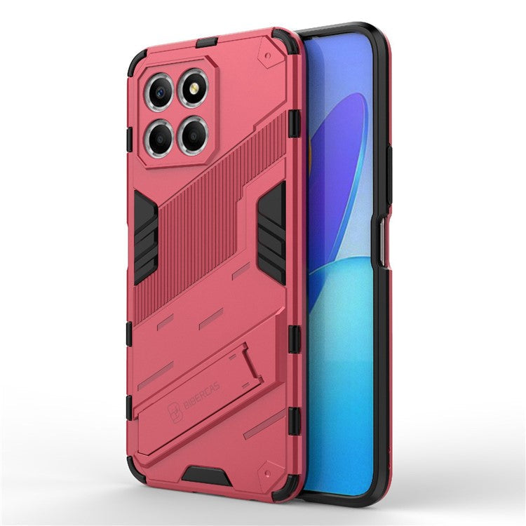 Kickstand Phone Case for Honor X8 5G, Hard PC + Soft TPU Anti-drop Hybrid Protective Cover - Rose