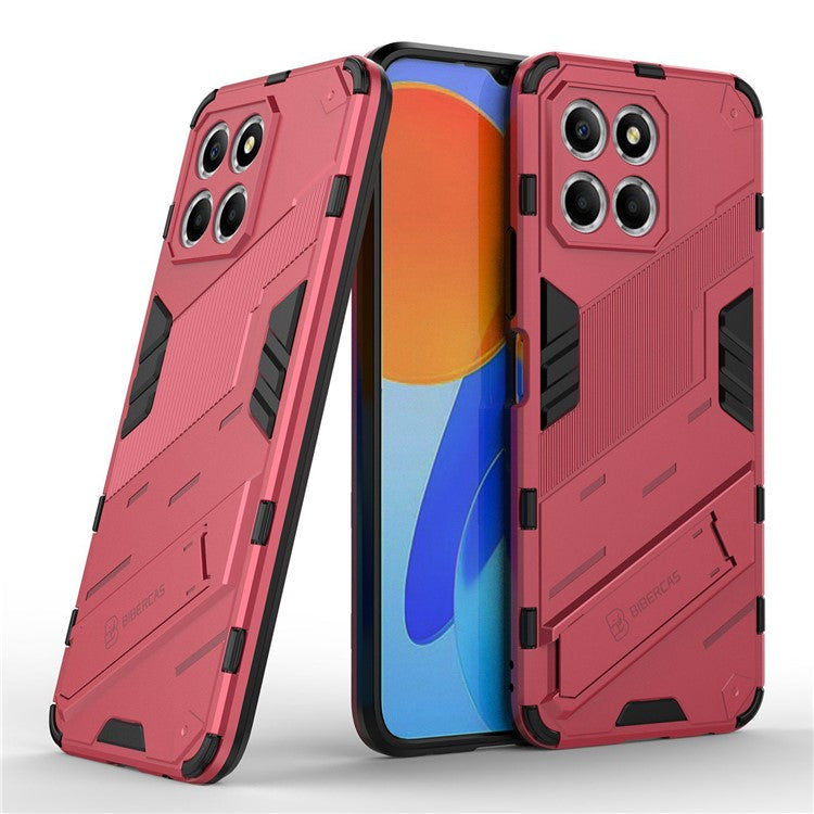 Kickstand Phone Case for Honor X8 5G, Hard PC + Soft TPU Anti-drop Hybrid Protective Cover - Rose