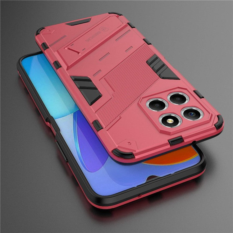Kickstand Phone Case for Honor X8 5G, Hard PC + Soft TPU Anti-drop Hybrid Protective Cover - Rose