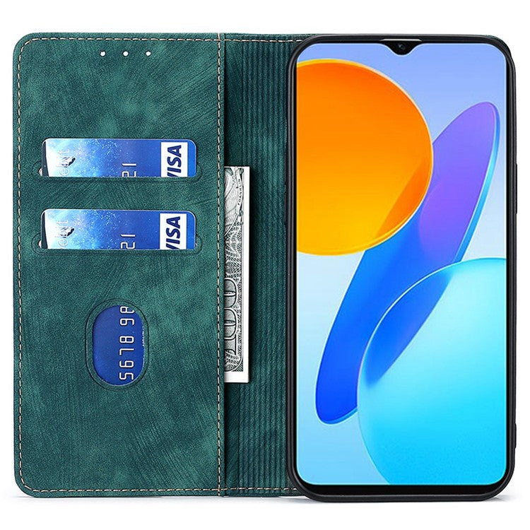 For Honor X8 5G / X6 4G PU Leather Wallet Stand Shockproof Case RFID Blocking Magnetic Auto-absorbed Phone Cover - Green
