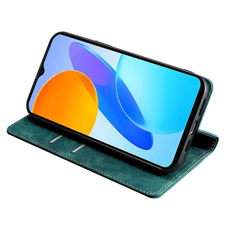 For Honor X8 5G / X6 4G PU Leather Wallet Stand Shockproof Case RFID Blocking Magnetic Auto-absorbed Phone Cover - Green