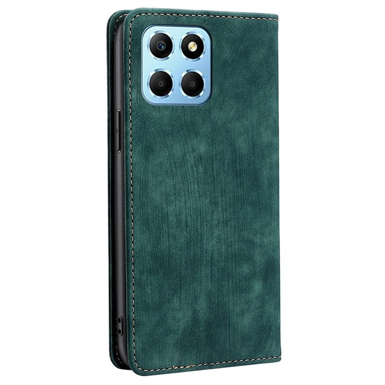 For Honor X8 5G / X6 4G PU Leather Wallet Stand Shockproof Case RFID Blocking Magnetic Auto-absorbed Phone Cover - Green