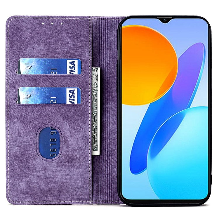 For Honor X8 5G / X6 4G PU Leather Wallet Stand Shockproof Case RFID Blocking Magnetic Auto-absorbed Phone Cover - Purple