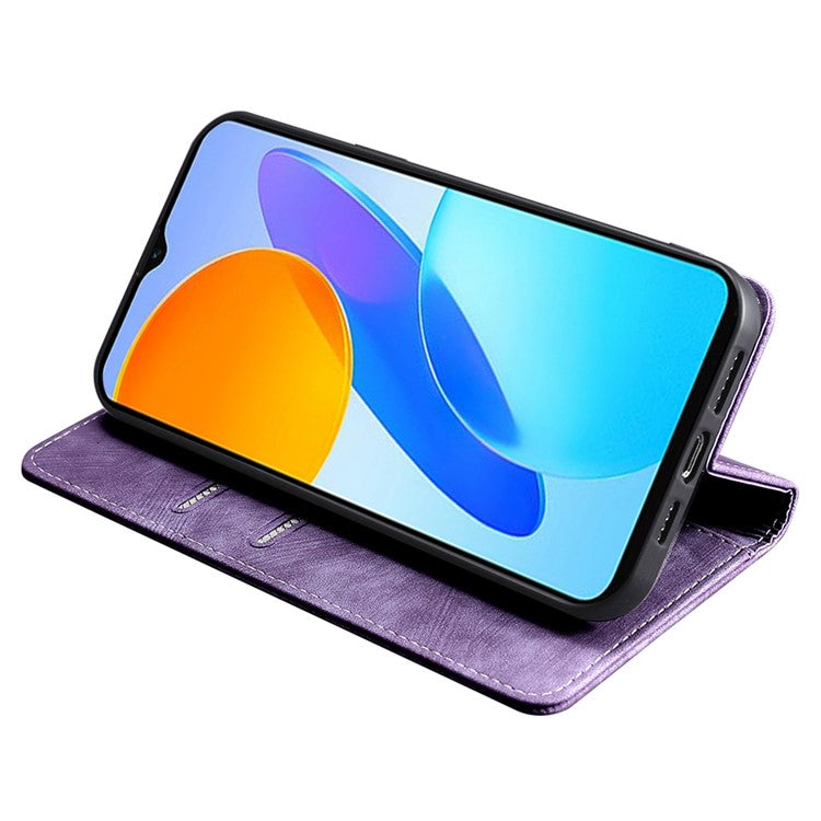 For Honor X8 5G / X6 4G PU Leather Wallet Stand Shockproof Case RFID Blocking Magnetic Auto-absorbed Phone Cover - Purple