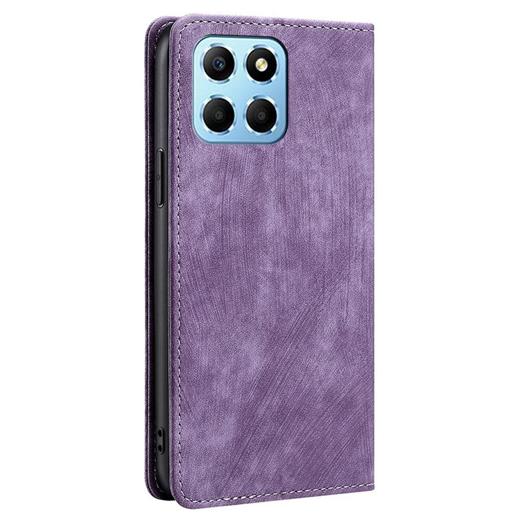 For Honor X8 5G / X6 4G PU Leather Wallet Stand Shockproof Case RFID Blocking Magnetic Auto-absorbed Phone Cover - Purple