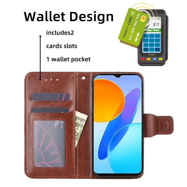 For Honor X8 5G / X6 4G Textured PU Leather Magnetic Clasp Phone Case Wallet Stand Drop-proof Inner TPU Cover - Brown