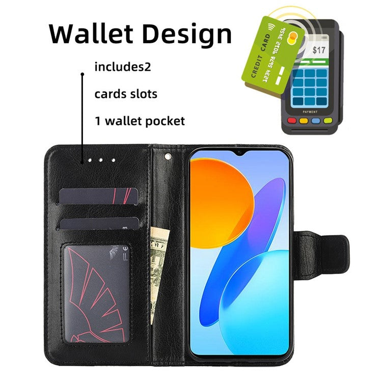 For Honor X8 5G / X6 4G Textured PU Leather Magnetic Clasp Phone Case Wallet Stand Drop-proof Inner TPU Cover - Black