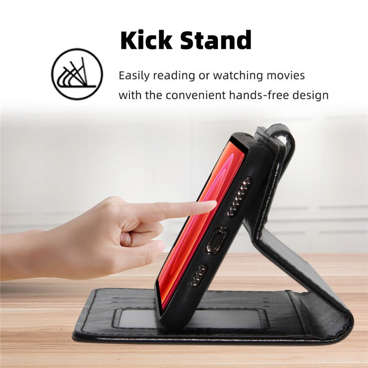 For Honor X8 5G / X6 4G Textured PU Leather Magnetic Clasp Phone Case Wallet Stand Drop-proof Inner TPU Cover - Black