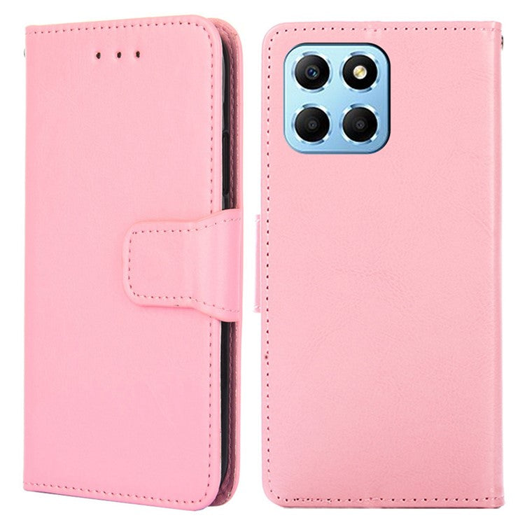 For Honor X8 5G / X6 4G Textured PU Leather Magnetic Clasp Phone Case Wallet Stand Drop-proof Inner TPU Cover - Pink
