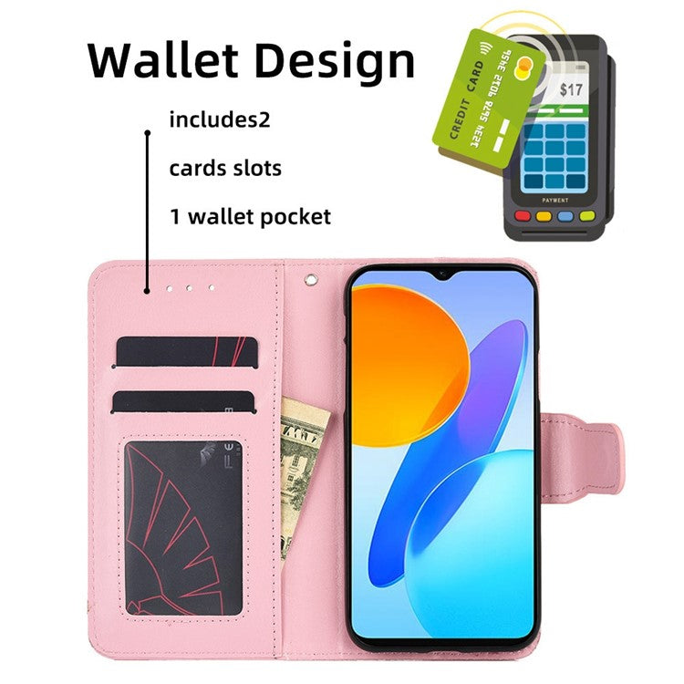 For Honor X8 5G / X6 4G Textured PU Leather Magnetic Clasp Phone Case Wallet Stand Drop-proof Inner TPU Cover - Pink