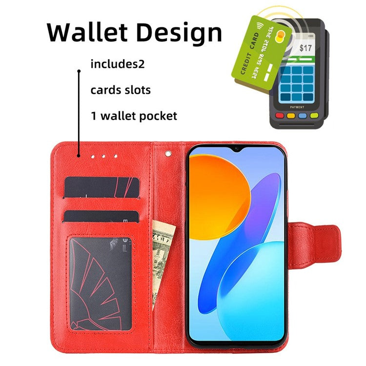 For Honor X8 5G / X6 4G Textured PU Leather Magnetic Clasp Phone Case Wallet Stand Drop-proof Inner TPU Cover - Red