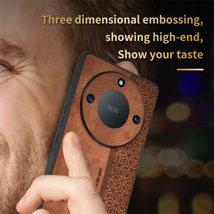 AZNS For Honor X40 5G Imprinted Pattern PU Leather Coated TPU Case Drop-proof Phone Back Cover - Brown