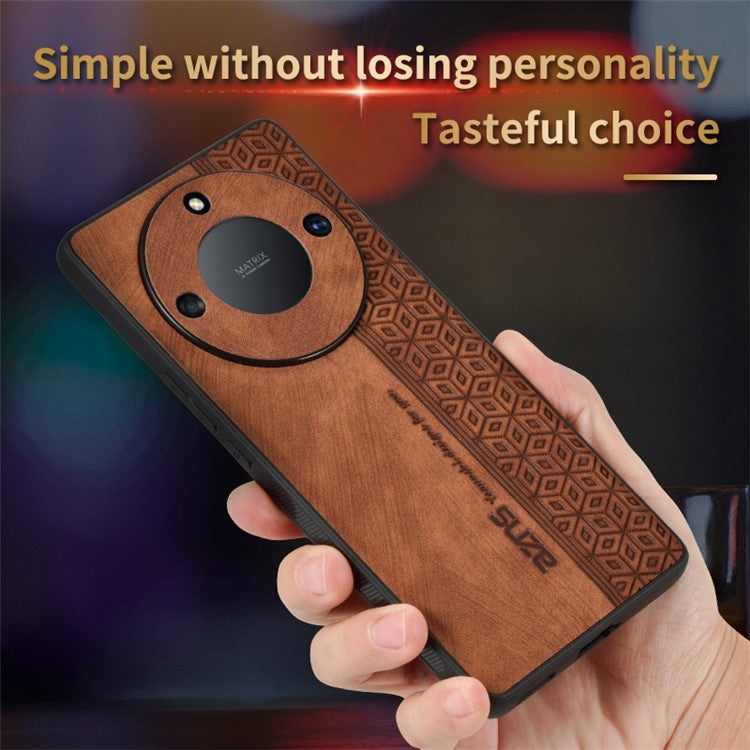 AZNS For Honor X40 5G Imprinted Pattern PU Leather Coated TPU Case Drop-proof Phone Back Cover - Purple