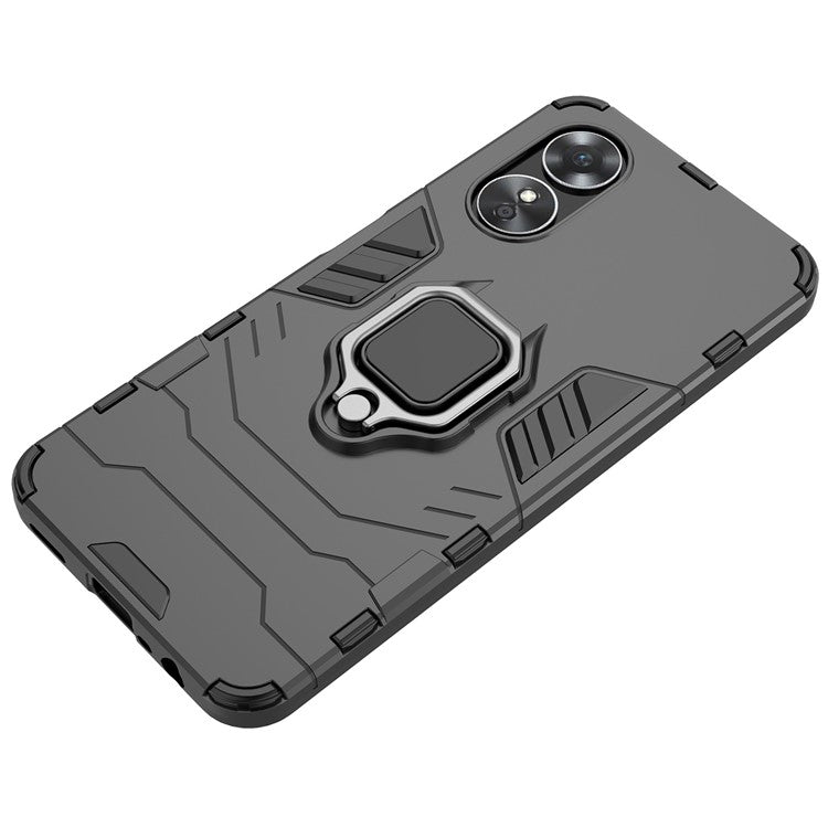 Ring Holder Kickstand Protective Case for Oppo A17 4G / A17k 4G, Hard PC Soft TPU Scratch-resistant Phone Cover - Black