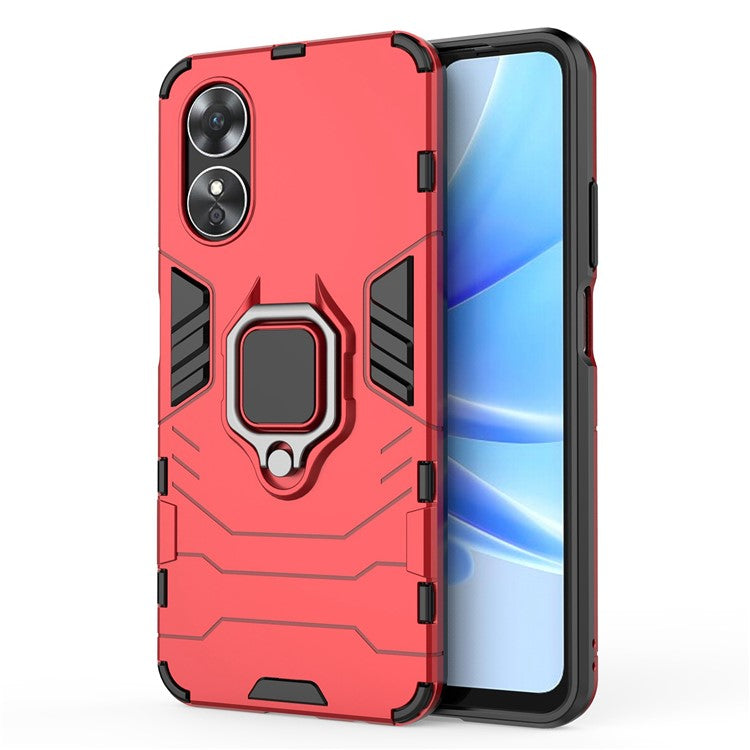 Ring Holder Kickstand Protective Case for Oppo A17 4G / A17k 4G, Hard PC Soft TPU Scratch-resistant Phone Cover - Red
